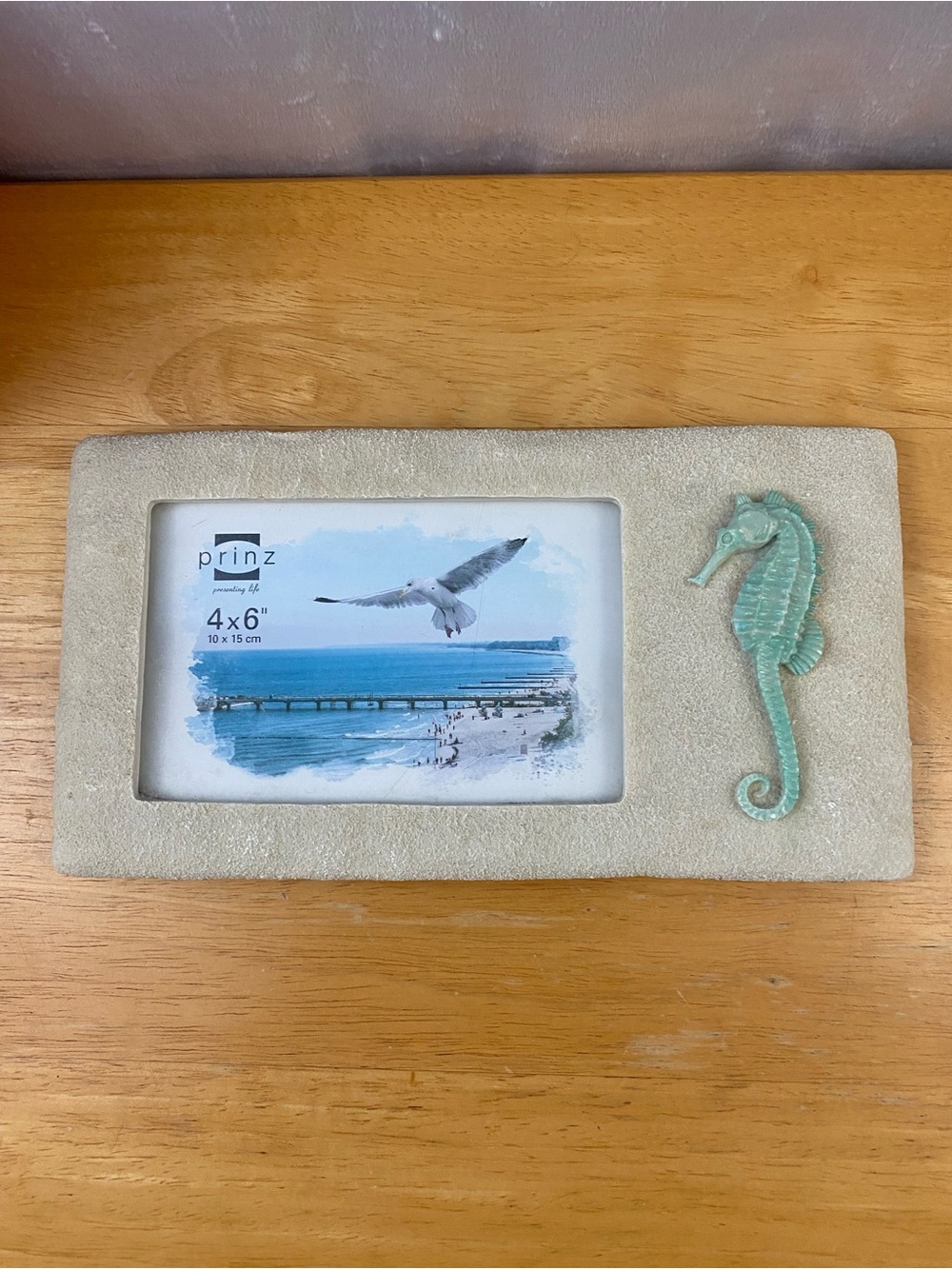Prinz Coastal Seahorse Sandstone Photo Frame in Cream with Aqua Accent